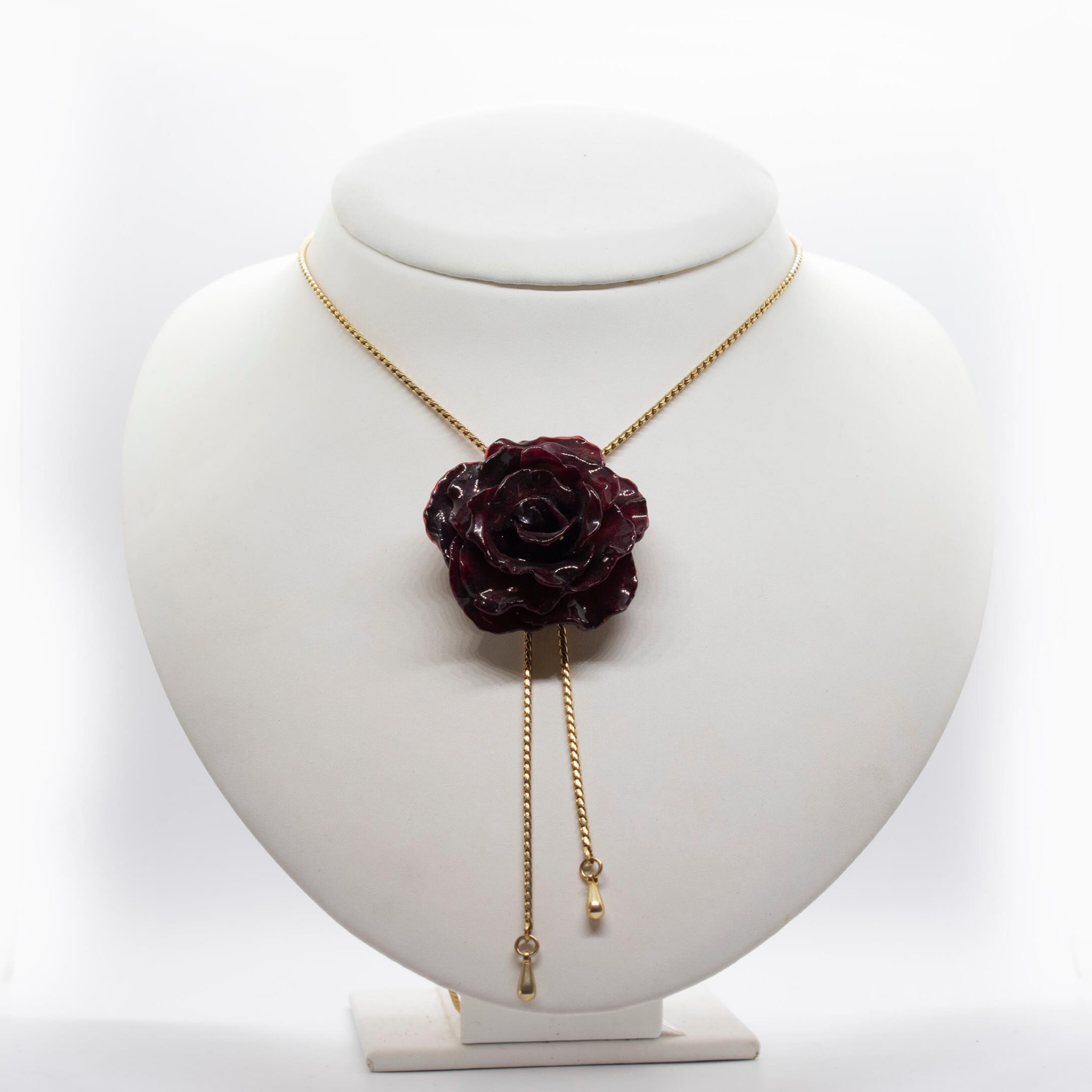 A real burgundy rose flower necklace - Sara's Jewellery